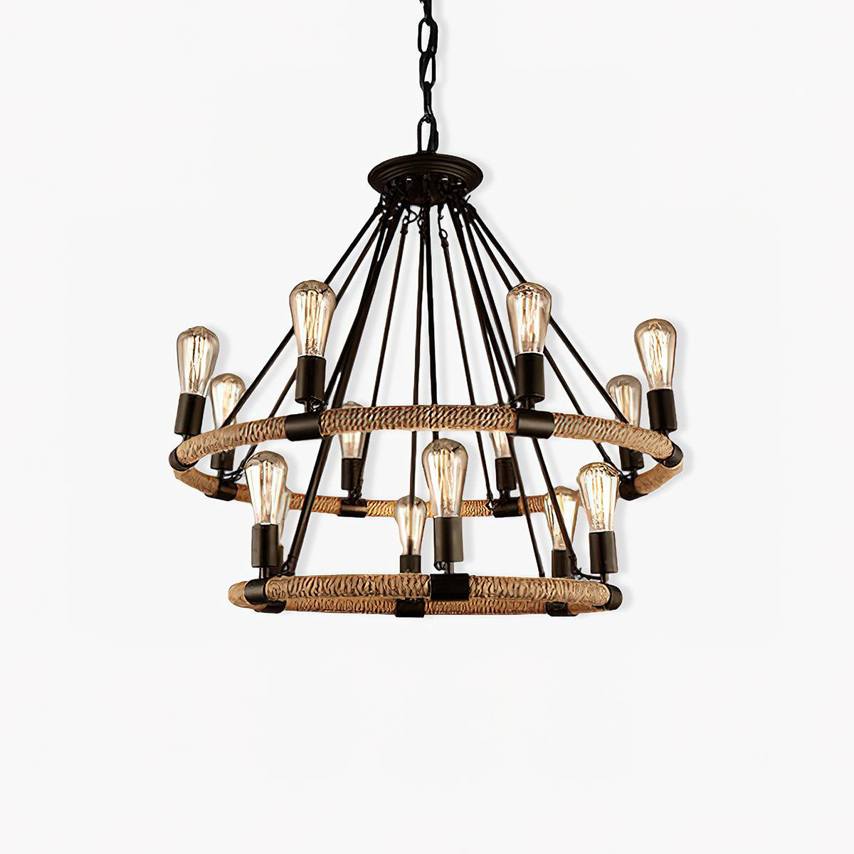 Hemp Rope Industrial Chandelier – Handcrafted Architectural Luxury Lighting Fixture