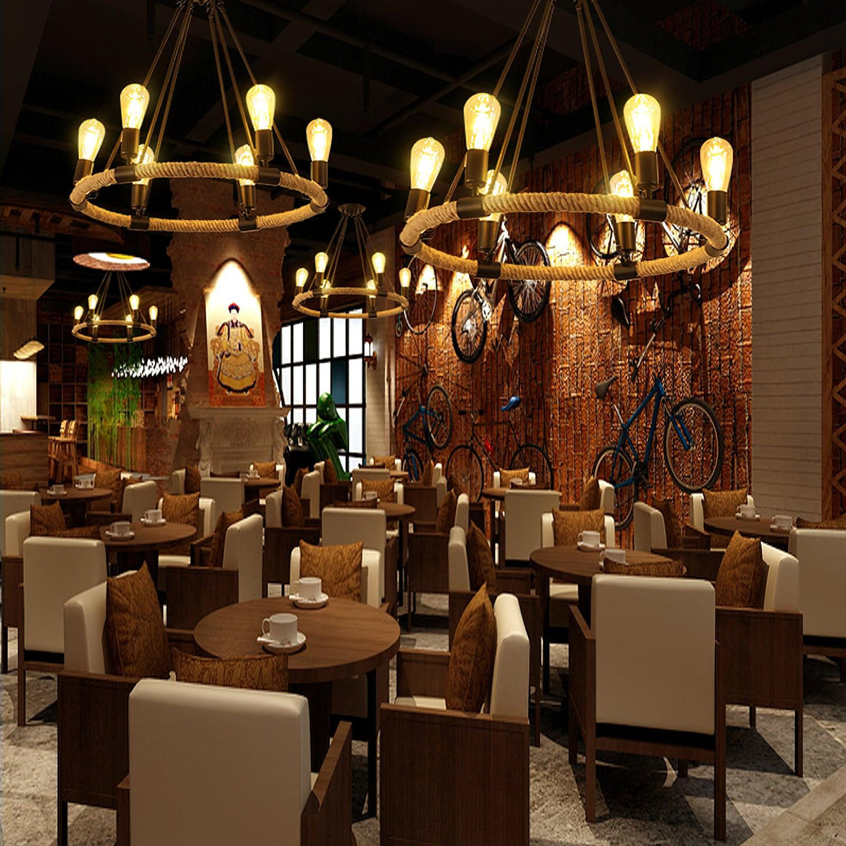 Hemp Rope Industrial Chandelier – Ambient Illumination in Luxury Interior Setting View 11