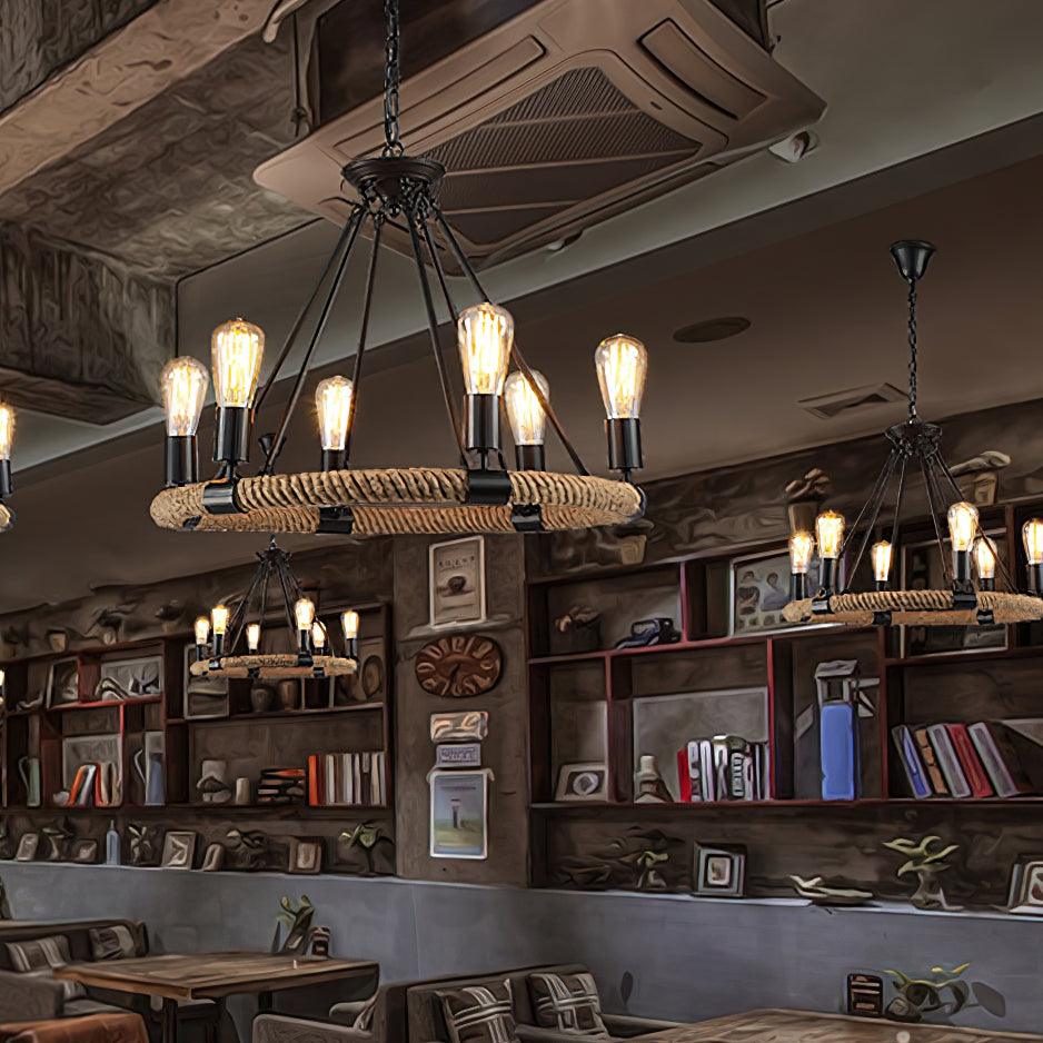 Hemp Rope Industrial Chandelier – Ambient Illumination in Luxury Interior Setting View 12
