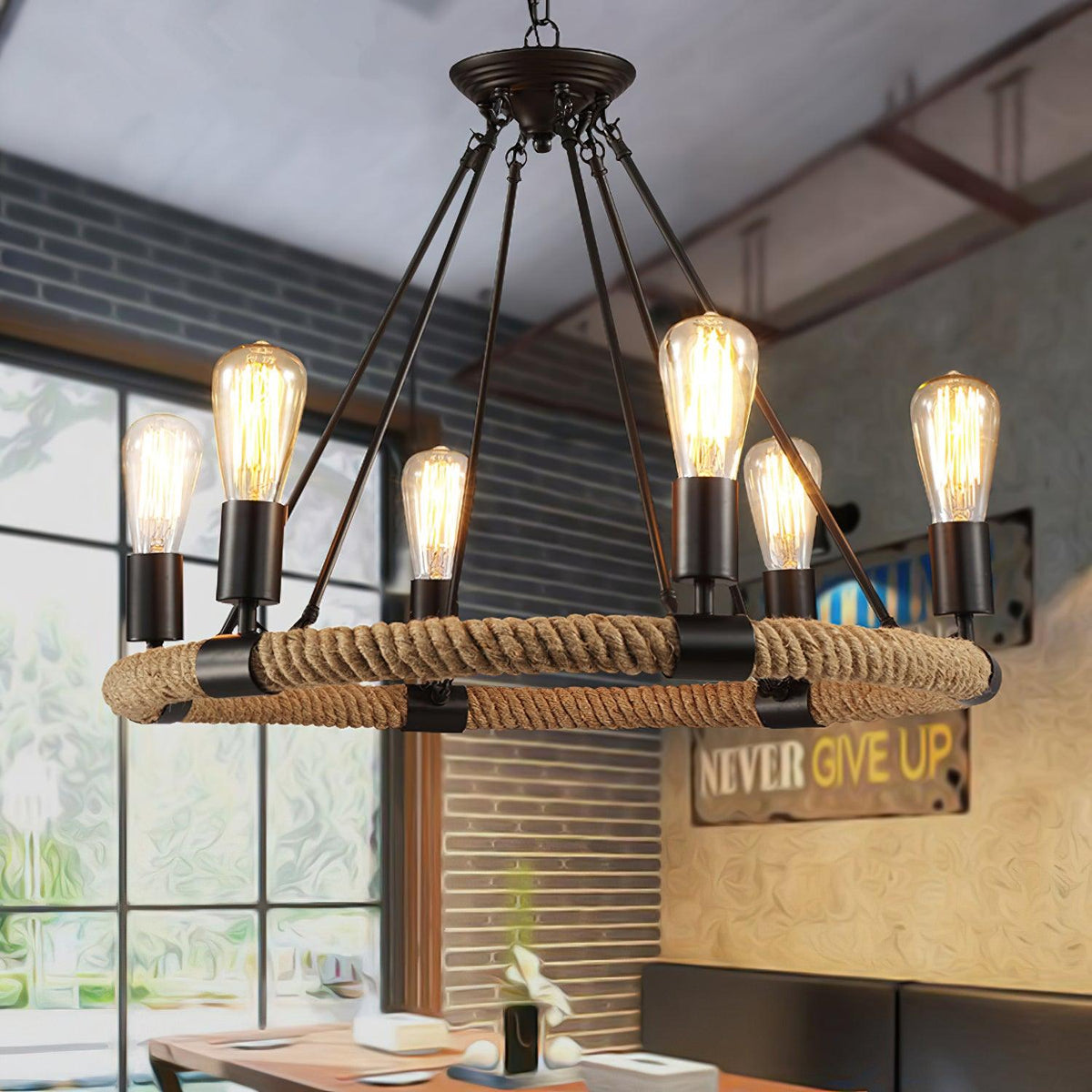 Hemp Rope Industrial Chandelier – Ambient Illumination in Luxury Interior Setting View 13