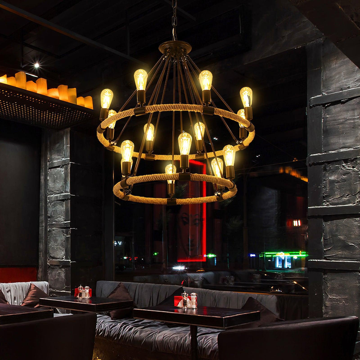 Hemp Rope Industrial Chandelier – Ambient Illumination in Luxury Interior Setting View 6