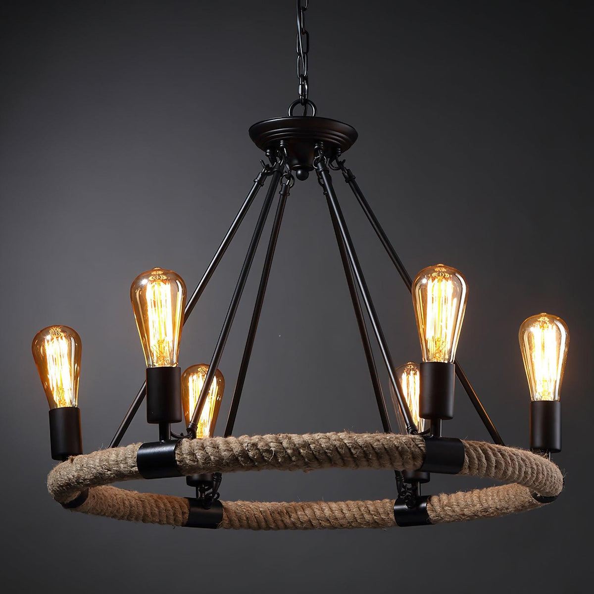 Hemp Rope Industrial Chandelier – Ambient Illumination in Luxury Interior Setting View 7