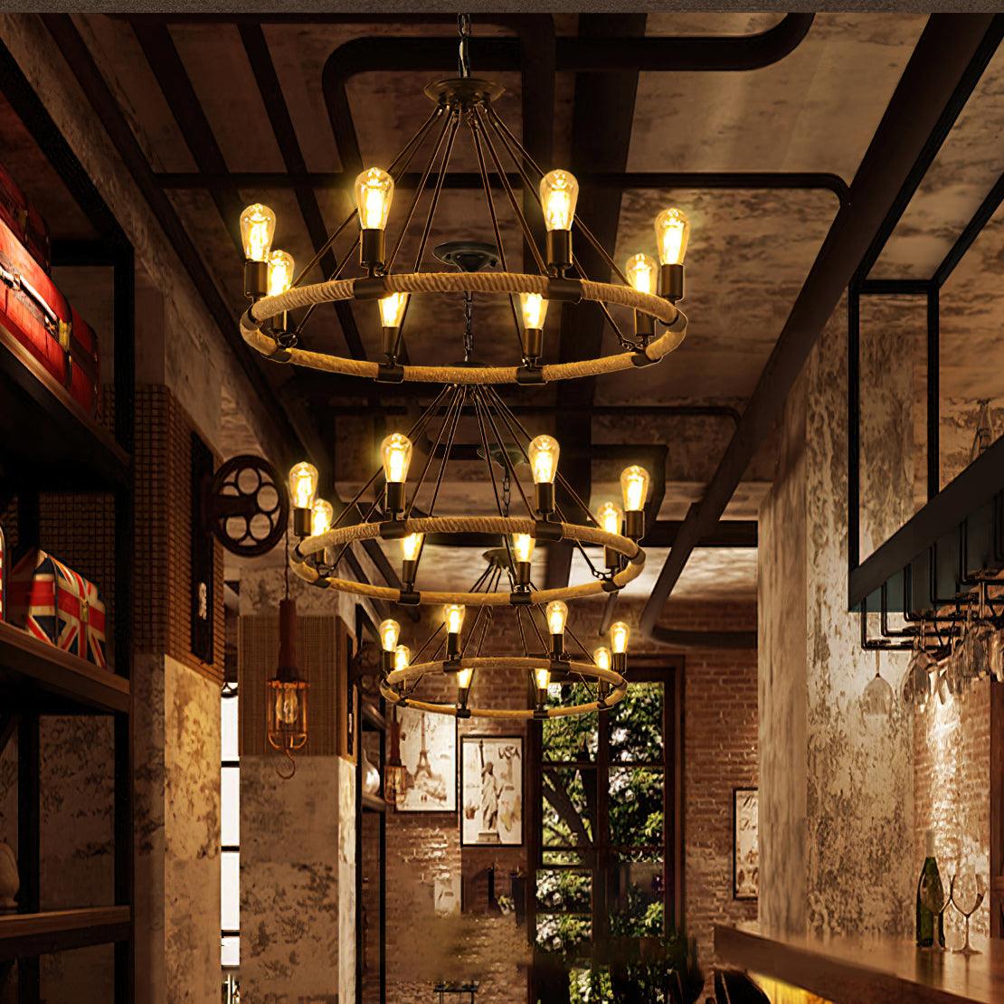 Hemp Rope Industrial Chandelier – Ambient Illumination in Luxury Interior Setting View 8