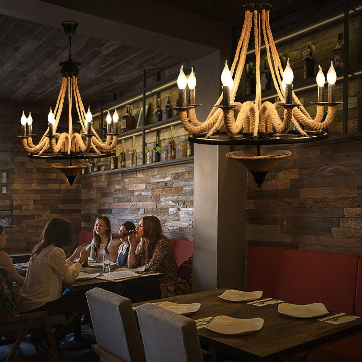 Hemp Rope Industrial Chandelier – Ambient Illumination in Luxury Interior Setting View 8