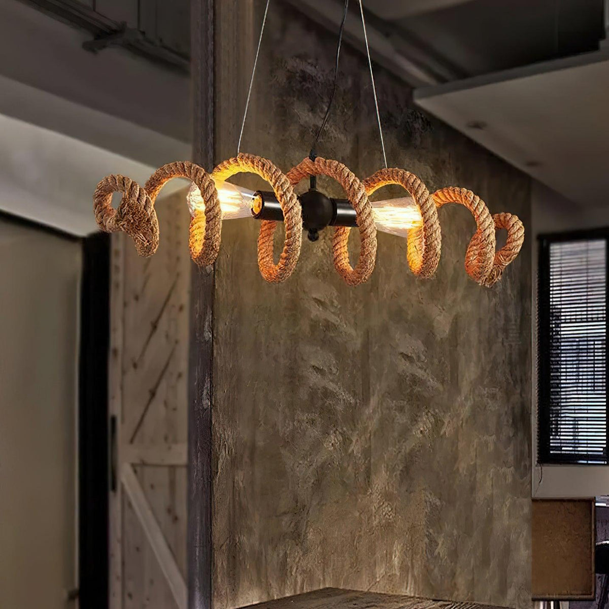 Hemp Rope Industrial Chandelier – Ambient Illumination in Luxury Interior Setting View 8