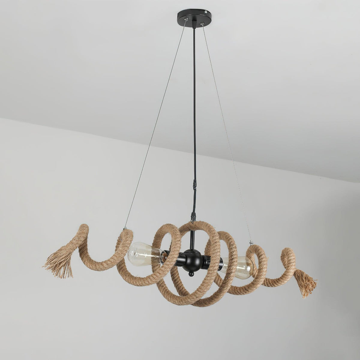 Hemp Rope Industrial Chandelier – Ambient Illumination in Luxury Interior Setting View 13