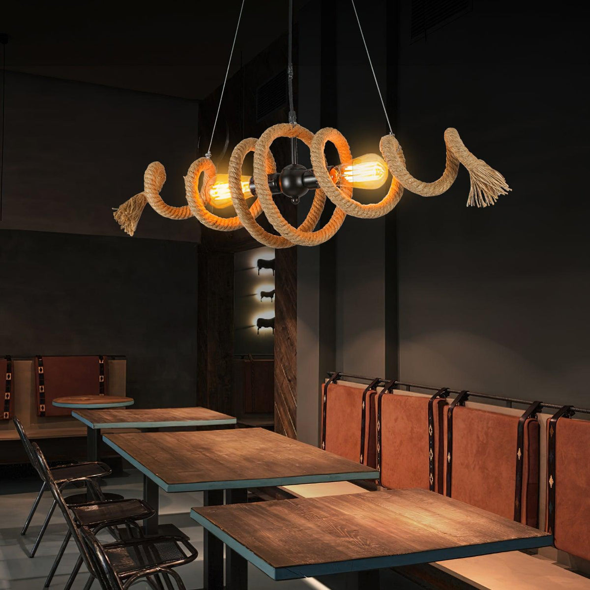 Hemp Rope Industrial Chandelier – Ambient Illumination in Luxury Interior Setting View 6