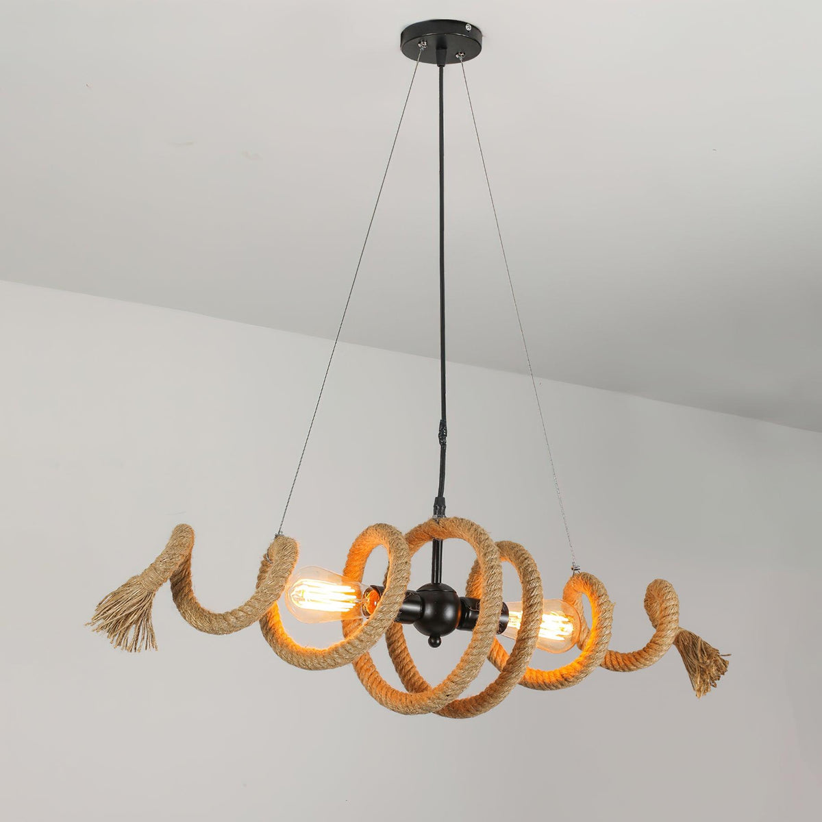 Hemp Rope Industrial Chandelier – Ambient Illumination in Luxury Interior Setting View 14