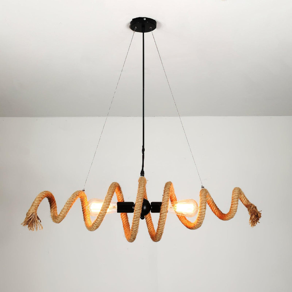 Hemp Rope Industrial Chandelier – Ambient Illumination in Luxury Interior Setting View 15