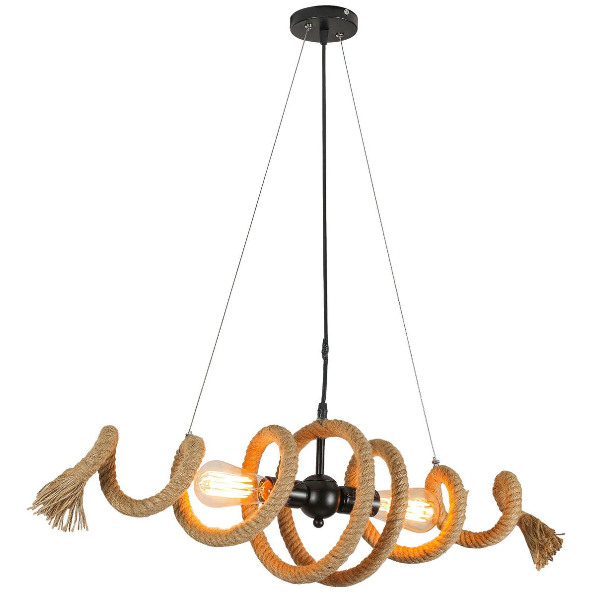 Hemp Rope Industrial Chandelier – Ambient Illumination in Luxury Interior Setting View 12