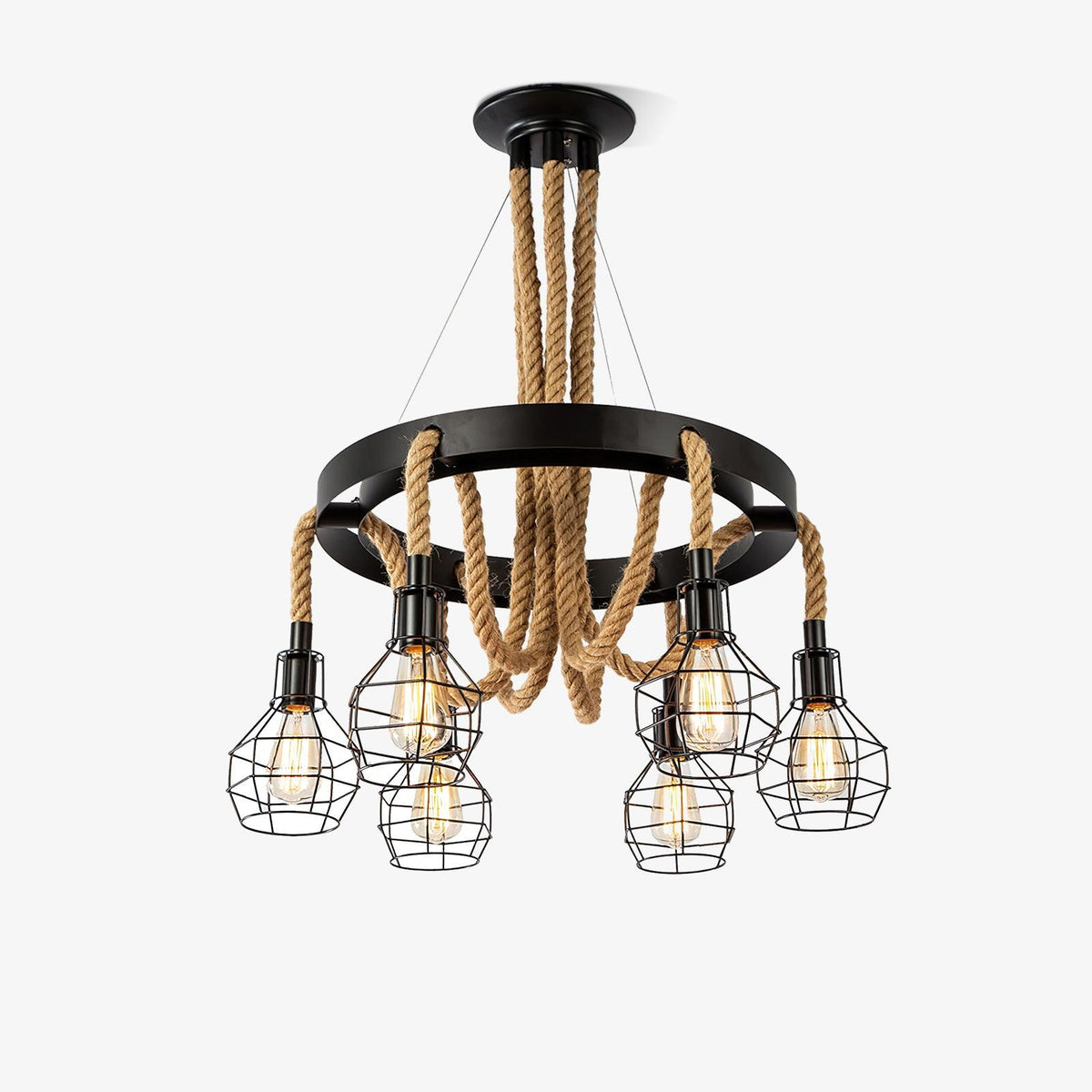 Hemp Rope Industrial Chandelier – Handcrafted Architectural Luxury Lighting Fixture