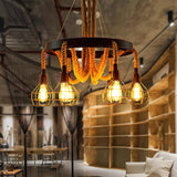 Hemp Rope Industrial Chandelier – Handcrafted Material Texture and Detail View