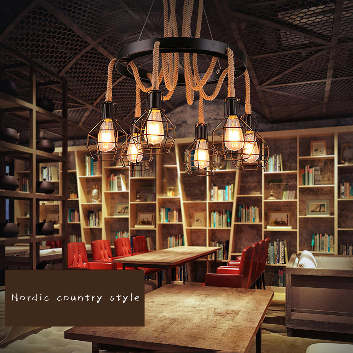 Hemp Rope Industrial Chandelier – Ambient Illumination in Luxury Interior Setting View 12