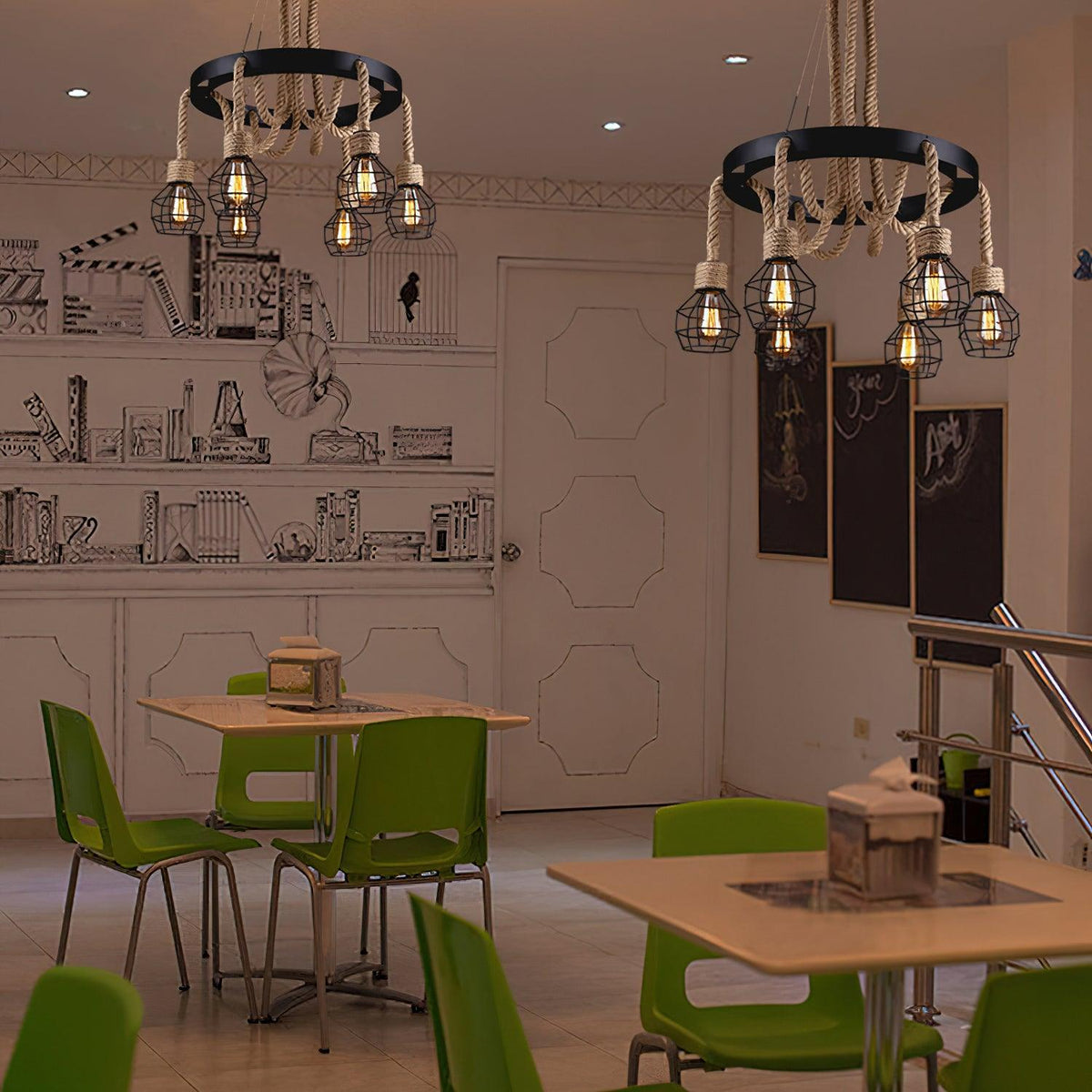 Hemp Rope Industrial Chandelier – Ambient Illumination in Luxury Interior Setting View 14