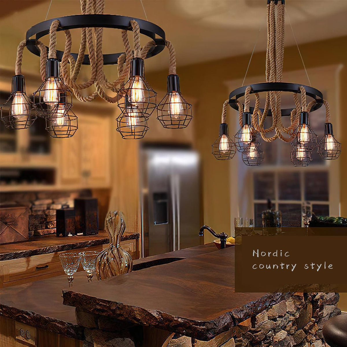 Hemp Rope Industrial Chandelier – Ambient Illumination in Luxury Interior Setting View 15
