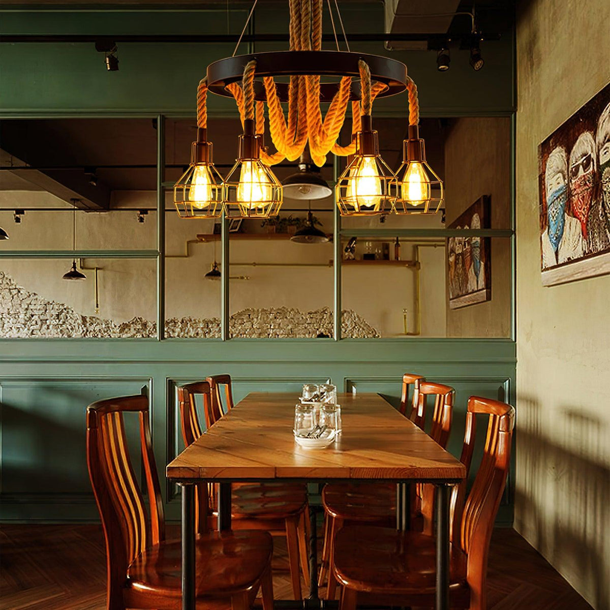 Hemp Rope Industrial Chandelier – Ambient Illumination in Luxury Interior Setting View 10