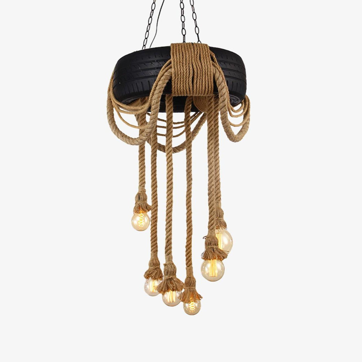Hemp Rope Industrial Tire Chandelier – Handcrafted Architectural Luxury Lighting Fixture