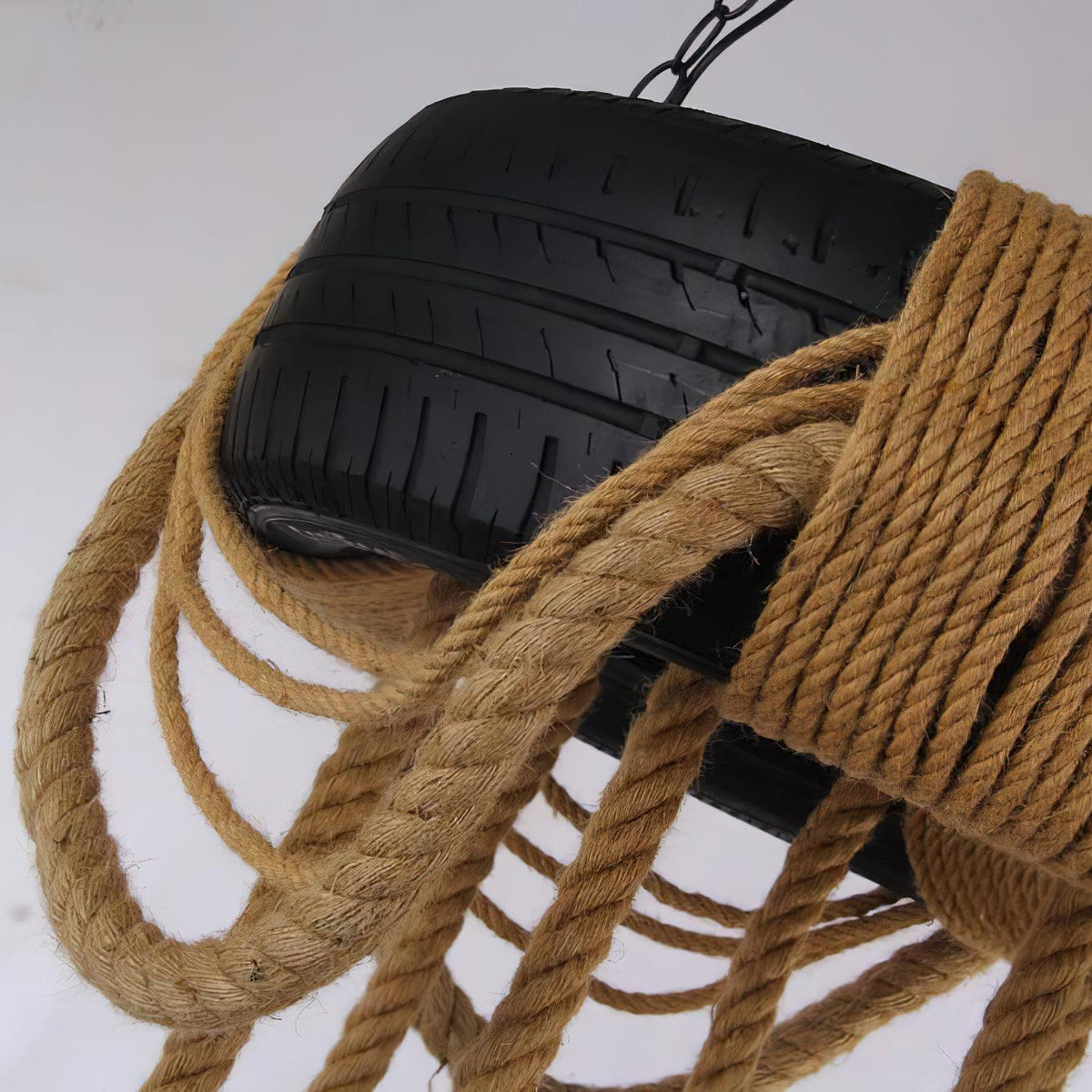 Hemp Rope Industrial Tire Chandelier – Ambient Illumination in Luxury Interior Setting View 12