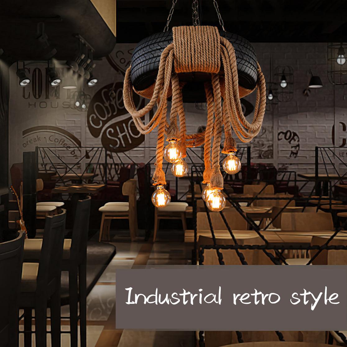 Hemp Rope Industrial Tire Chandelier – Ambient Illumination in Luxury Interior Setting View 5