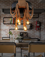 Hemp Rope Industrial Tire Chandelier – Ambient Illumination in Luxury Interior Setting View 6
