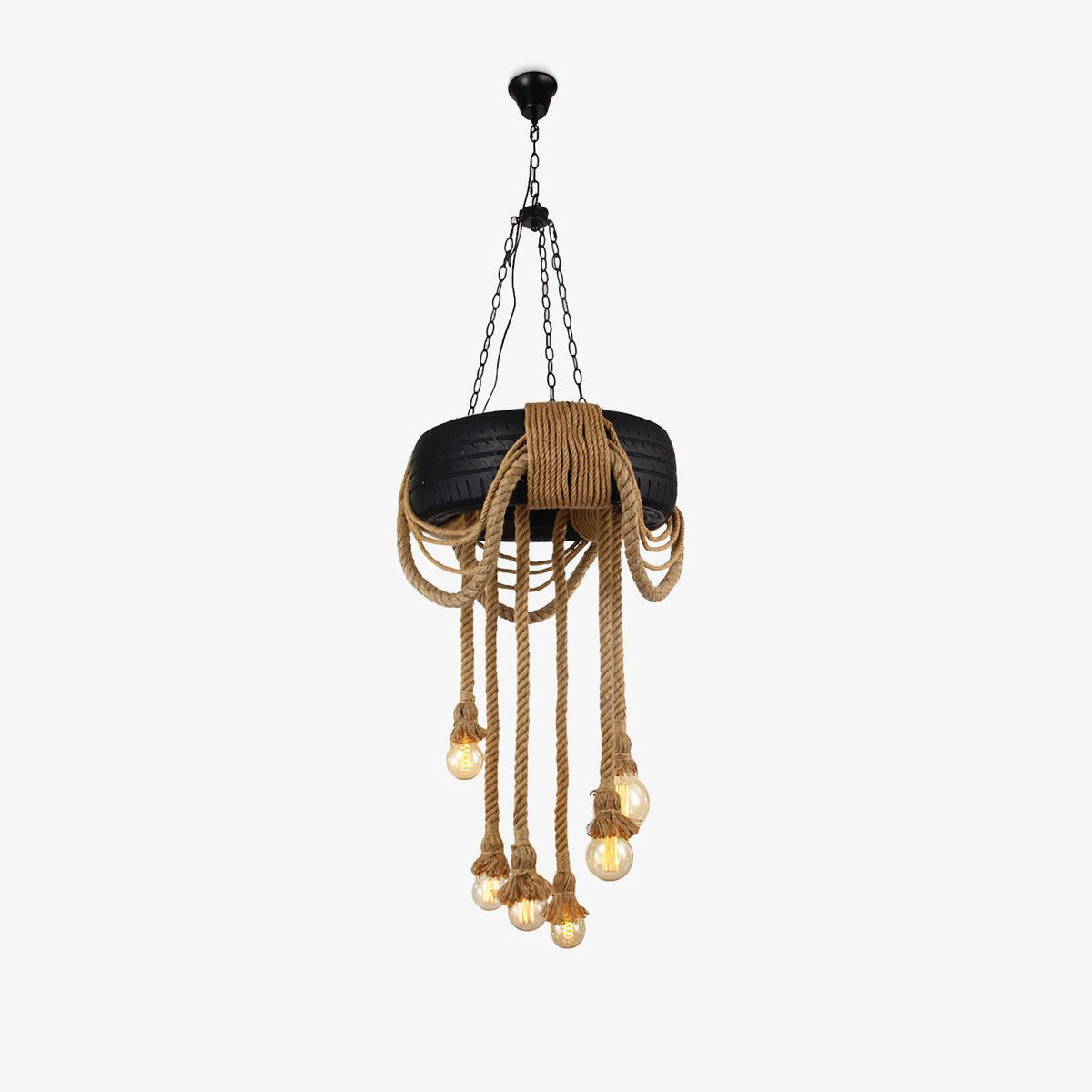 Hemp Rope Industrial Tire Chandelier – Ambient Illumination in Luxury Interior Setting View 13