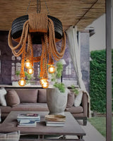 Hemp Rope Industrial Tire Chandelier – Ambient Illumination in Luxury Interior Setting View 7