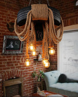 Hemp Rope Industrial Tire Chandelier – Ambient Illumination in Luxury Interior Setting View 8