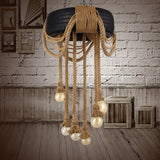 Hemp Rope Industrial Tire Chandelier – Handcrafted Material Texture and Detail View