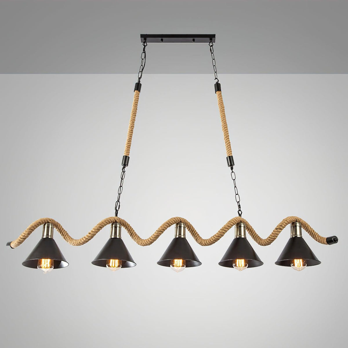 Hemp Rope Industrial Wave Chandelier – Ambient Illumination in Luxury Interior Setting View 17