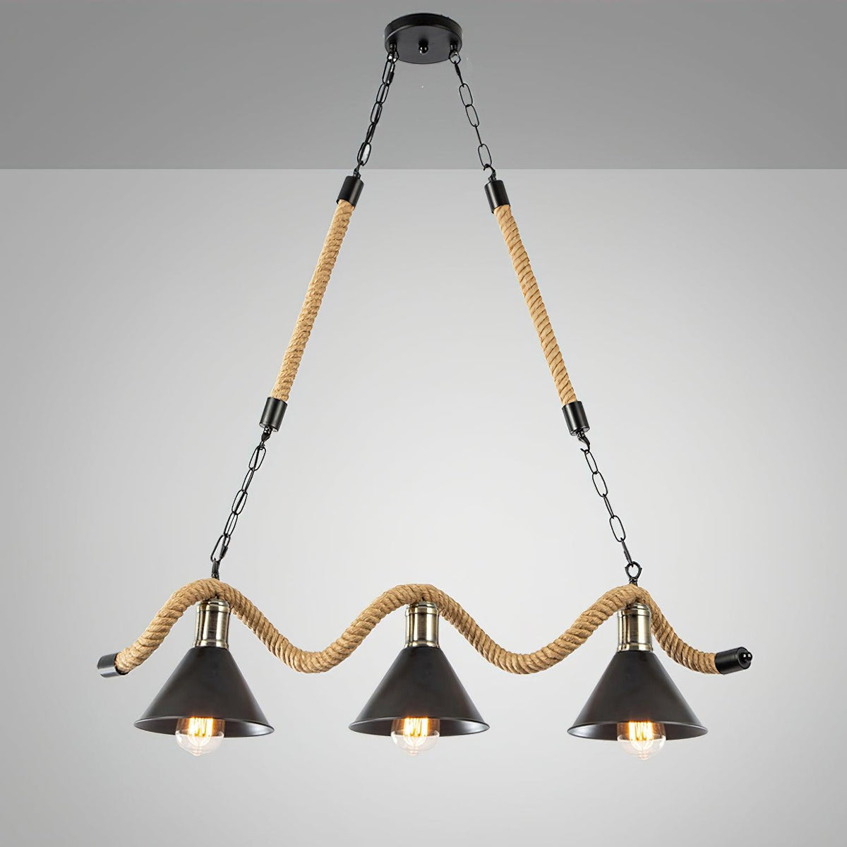 Hemp Rope Industrial Wave Chandelier – Ambient Illumination in Luxury Interior Setting View 16