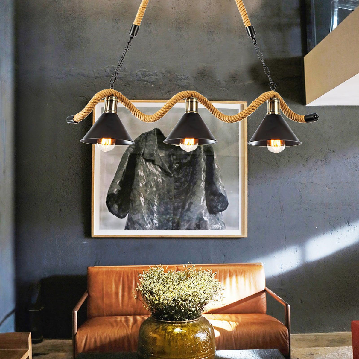 Hemp Rope Industrial Wave Chandelier – Ambient Illumination in Luxury Interior Setting View 4