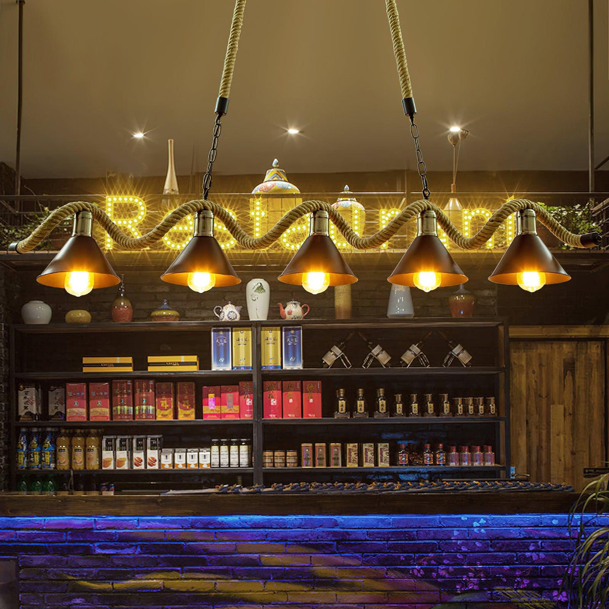 Hemp Rope Industrial Wave Chandelier – Ambient Illumination in Luxury Interior Setting View 6