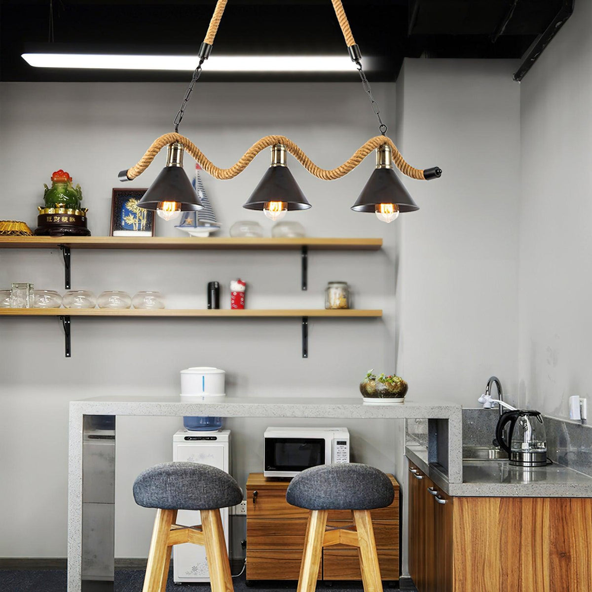 Hemp Rope Industrial Wave Chandelier – Ambient Illumination in Luxury Interior Setting View 5