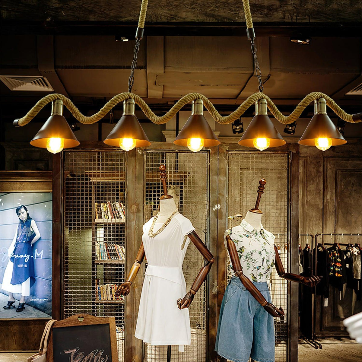 Hemp Rope Industrial Wave Chandelier – Handcrafted Material Texture and Detail View