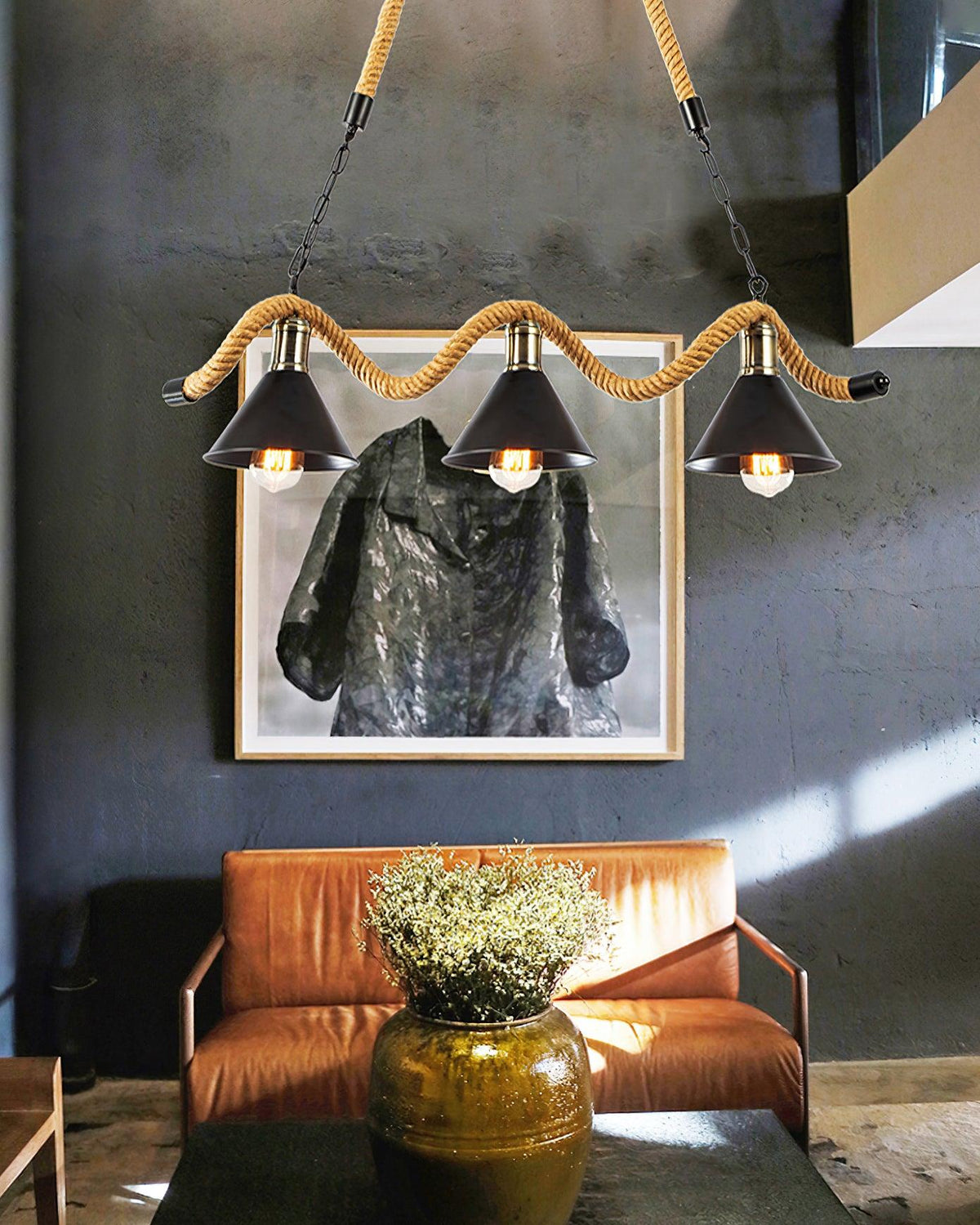Hemp Rope Industrial Wave Chandelier – Ambient Illumination in Luxury Interior Setting View 13