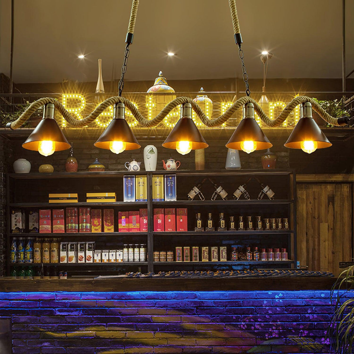 Hemp Rope Industrial Wave Chandelier – Ambient Illumination in Luxury Interior Setting View 8