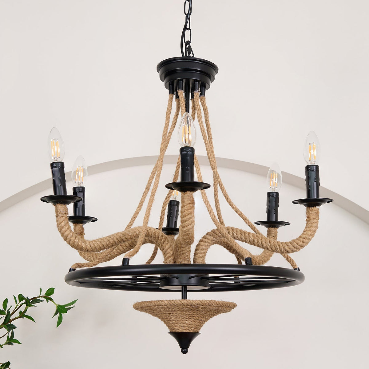 Hemp Rope Industrial Chandelier – Ambient Illumination in Luxury Interior Setting View 10