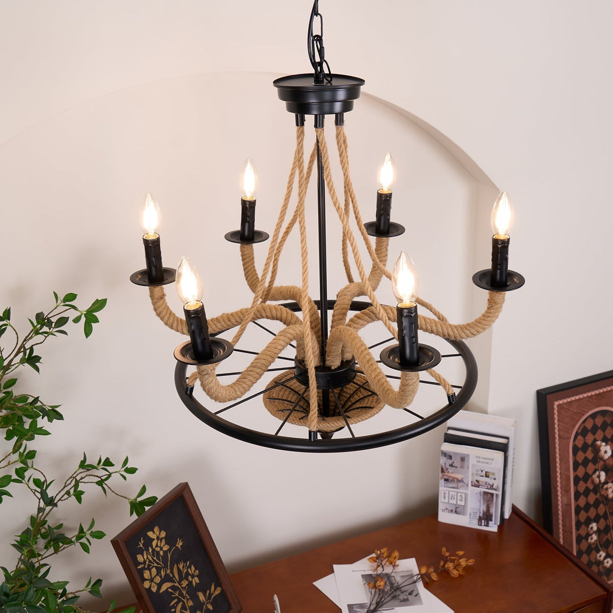 Hemp Rope Industrial Chandelier – Ambient Illumination in Luxury Interior Setting View 11