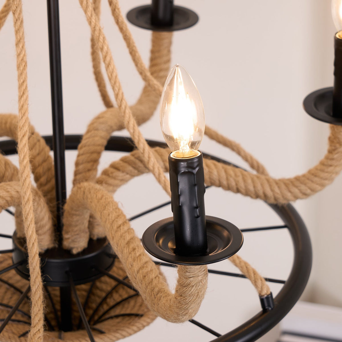 Hemp Rope Industrial Chandelier – Ambient Illumination in Luxury Interior Setting View 5