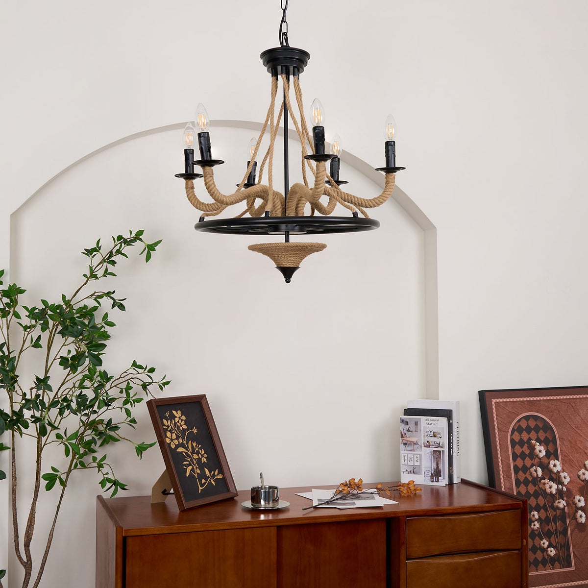 Hemp Rope Industrial Chandelier – Ambient Illumination in Luxury Interior Setting View 14
