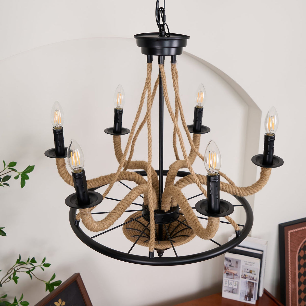 Hemp Rope Industrial Chandelier – Ambient Illumination in Luxury Interior Setting View 12