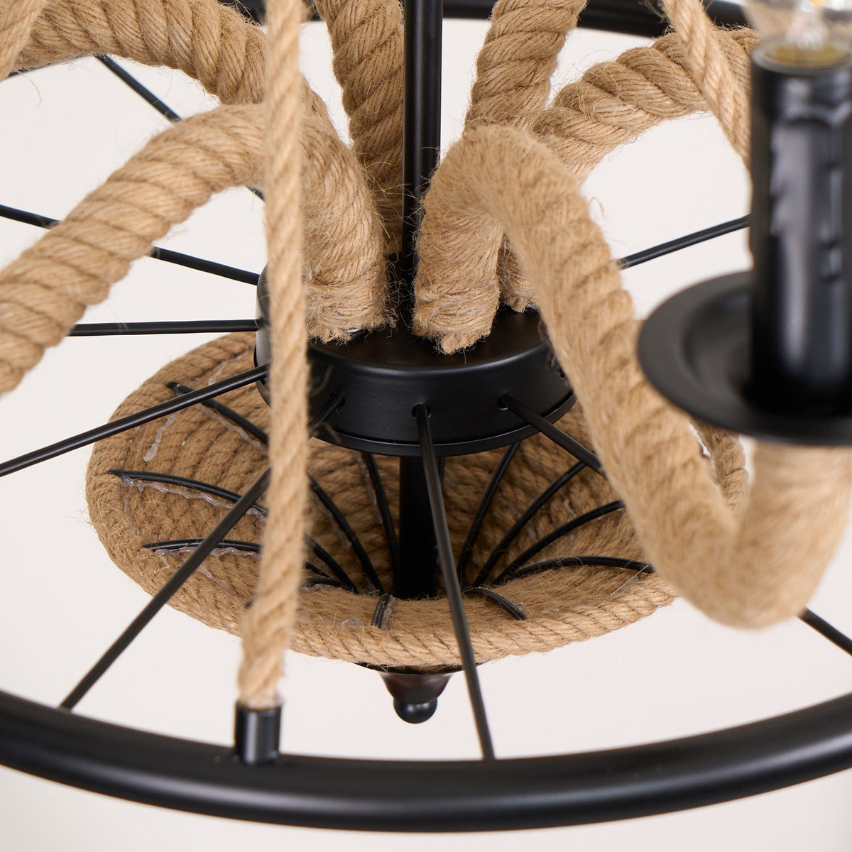 Hemp Rope Industrial Chandelier – Ambient Illumination in Luxury Interior Setting View 7