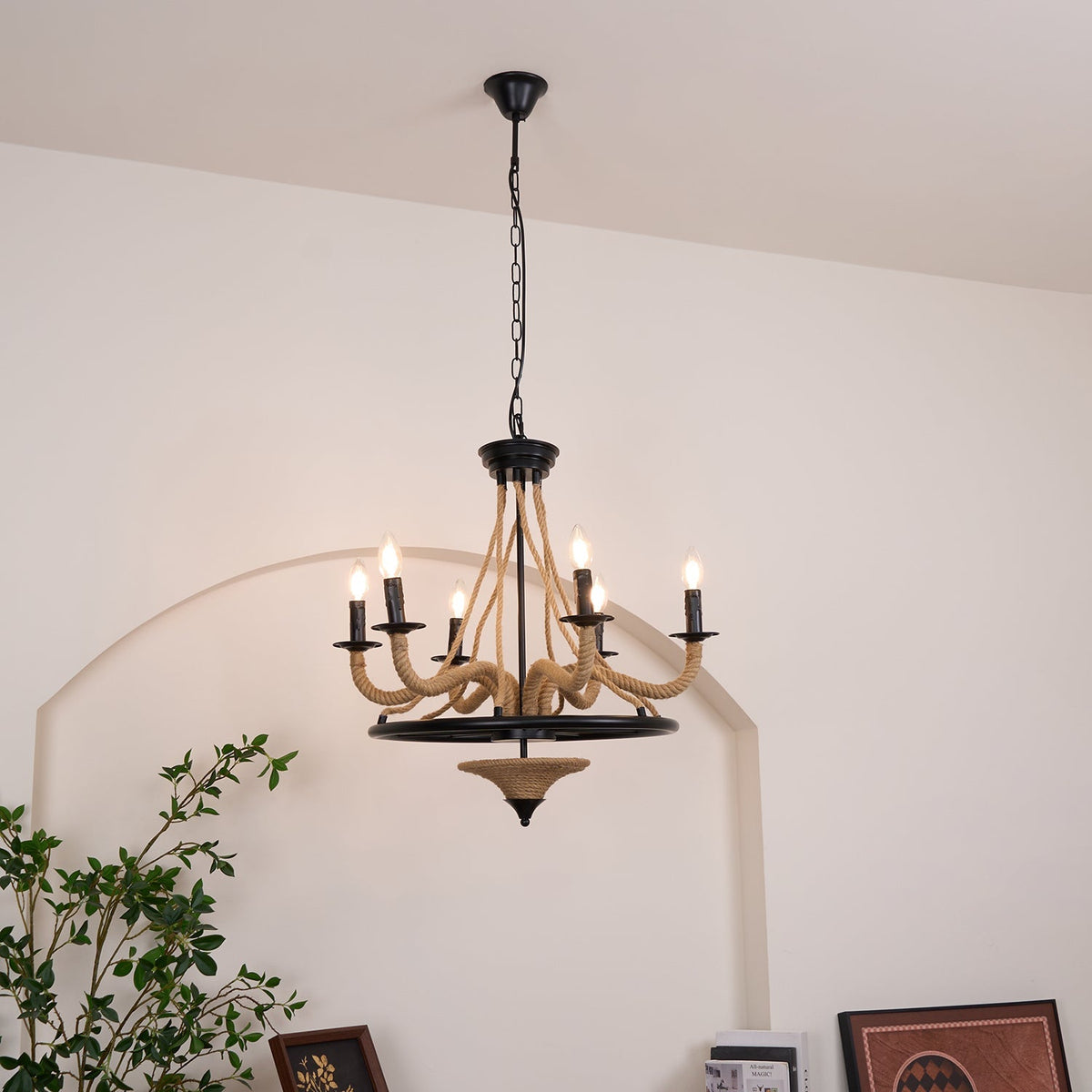 Hemp Rope Industrial Chandelier – Ambient Illumination in Luxury Interior Setting View 4
