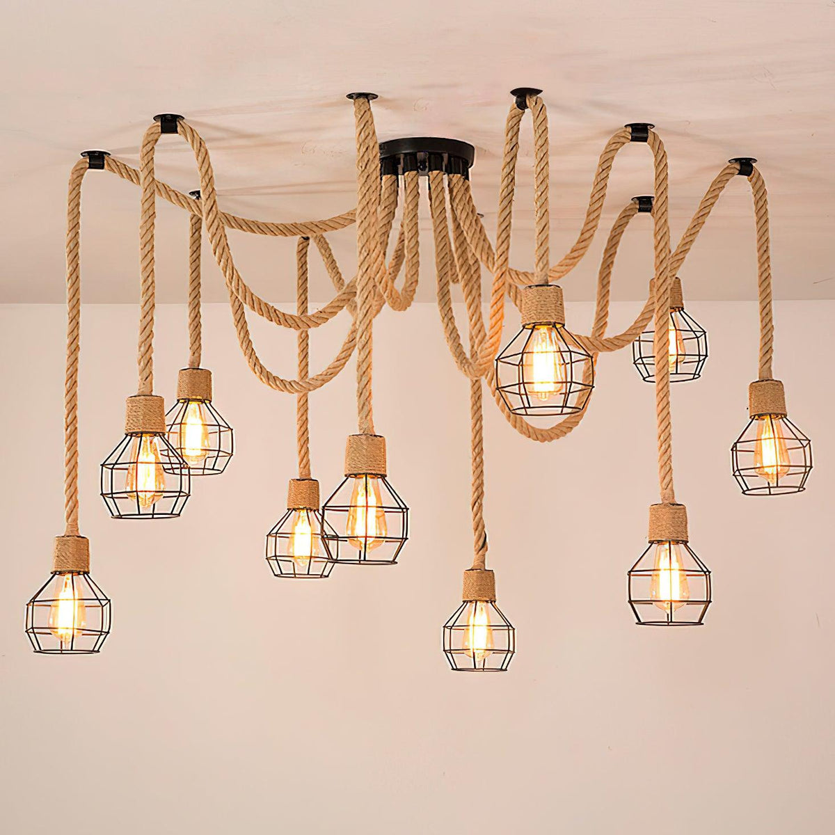 Hemp Rope Scattered Chandelier – Ambient Illumination in Luxury Interior Setting View 13