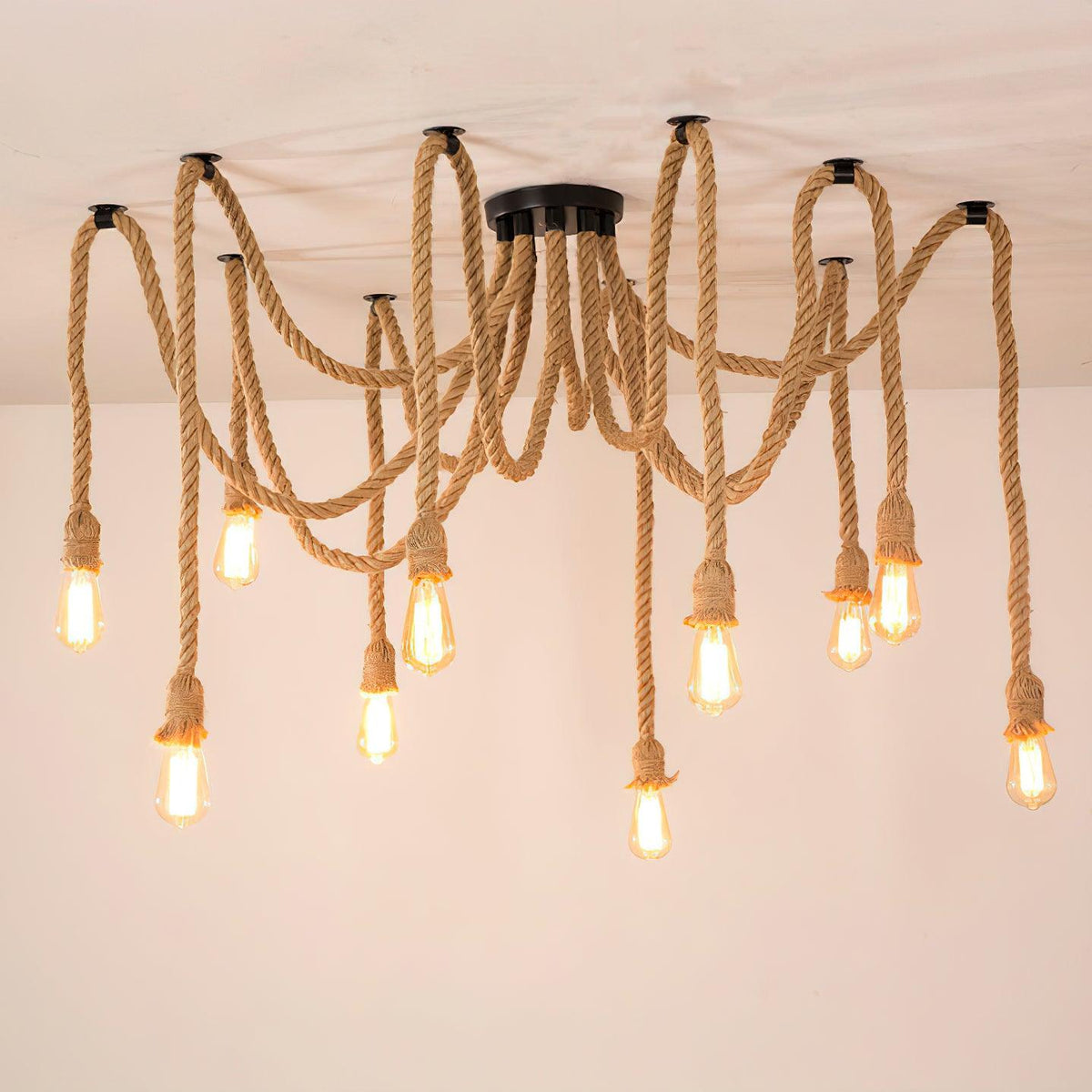 Hemp Rope Scattered Chandelier – Ambient Illumination in Luxury Interior Setting View 11