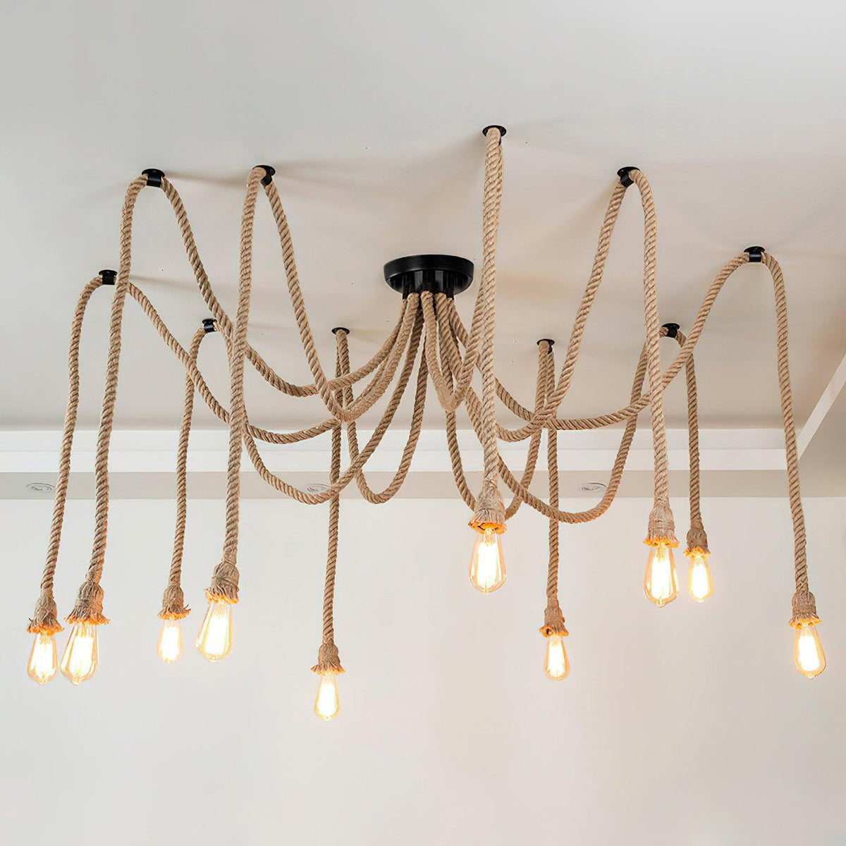 Hemp Rope Scattered Chandelier – Ambient Illumination in Luxury Interior Setting View 9