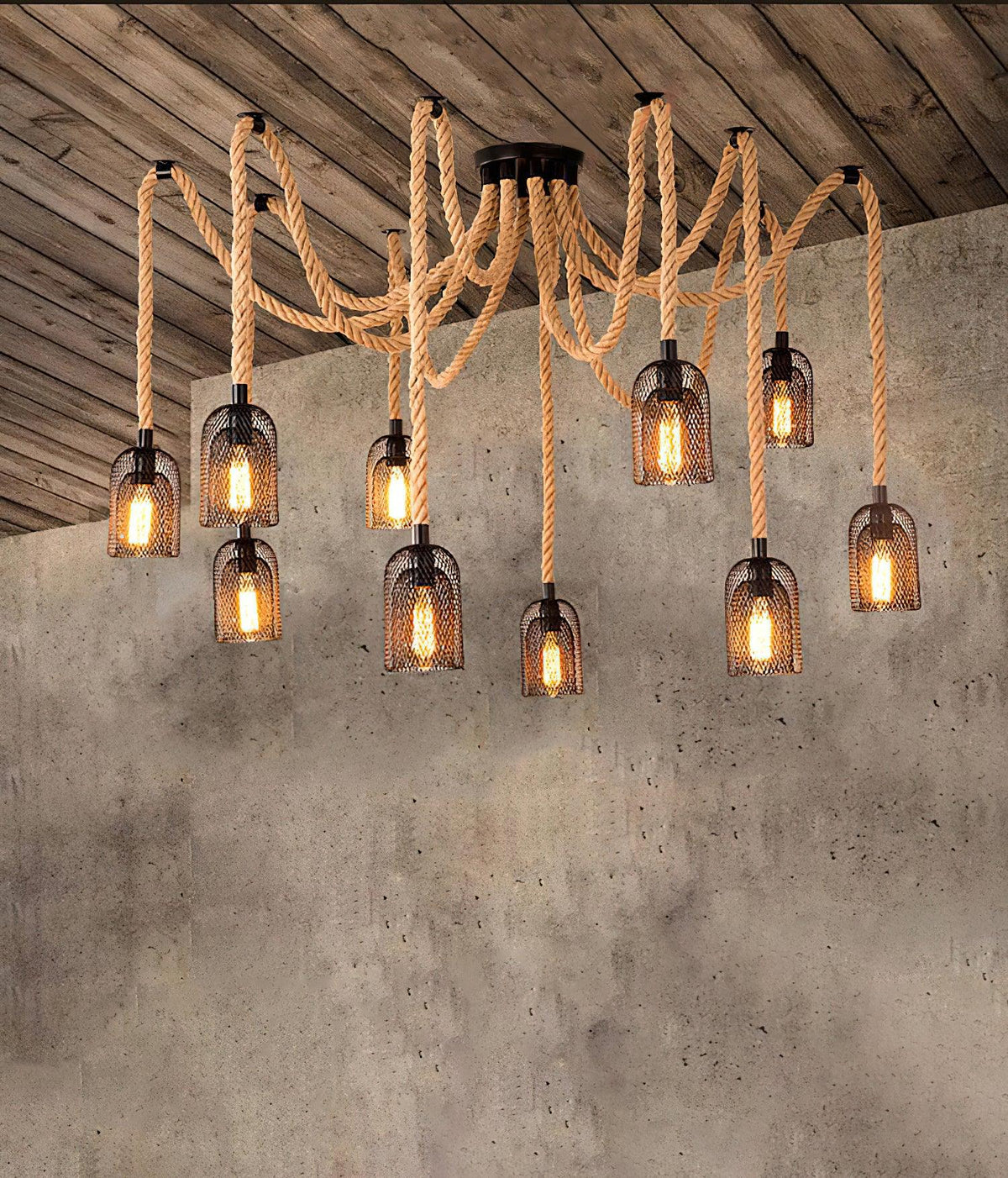 Hemp Rope Scattered Chandelier – Ambient Illumination in Luxury Interior Setting View 6