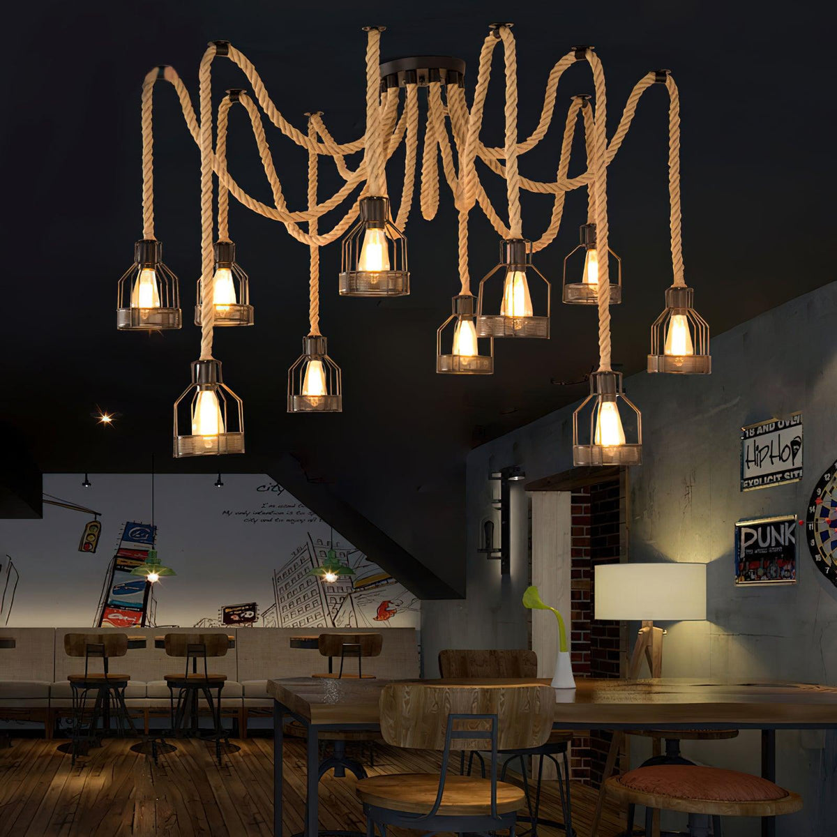 Hemp Rope Scattered Chandelier – Ambient Illumination in Luxury Interior Setting View 3