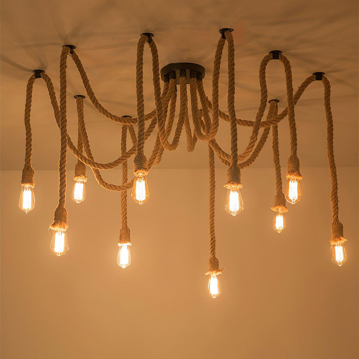 Hemp Rope Scattered Chandelier – Ambient Illumination in Luxury Interior Setting View 10