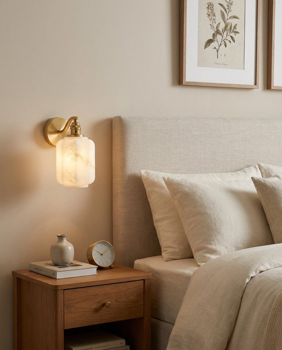 Henry Alabaster Curated Alabaster Wall Sconce – illuminated warm ambiance setting